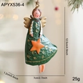 Forest green iron Christmas angel pendant with gold wings and star for tree decor - Green Angel