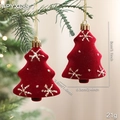 Red flocked Christmas ornament with silver glitter snowflake and golden string - Christmas Tree Style (2 Pcs)