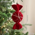 Flocked burgundy candy-shaped Christmas ornament with gold glitter details and dimensions - Candy Style (1 Pc)