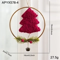 Plush rose red Christmas tree ornament in golden ring with red berries and bell - Red Christmas Tree Wreath