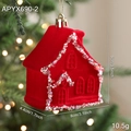 Luxuriöser burgunderroter beflockter Haus-Weihnachtsanhänger mit bunten Perlen und Glitzer - Haus-Stil (1 Stück)