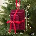 Ornement cadeau de Noël à trois niveaux en velours rouge avec rayures pailletées - Boîte Rouge Vin