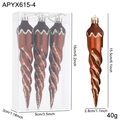 Brown Christmas icicle ornaments with silver glitter, set of 4 in a clear gift box - Set of 4