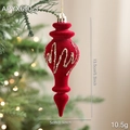 Luxuriöser weinroter beflockter Weihnachtsschmuck mit Goldglitzer-Spiralen und Spitze - Muschel-Stil (1 Stück)