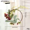 Christmas wreath with light green plush bird, red berries and pine needles decoration - Green Bird Wreath