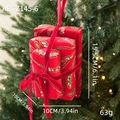 Three-tier red velvet Christmas gift box hanging ornament with gold sequins and ribbon - Red And Gold Box