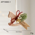 Cavallo a dondolo in legno con fiocco di velluto rosso, aghi di pino e campanello - Stile piccolo con fiocco rosso (APYX693-1)
