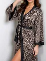 Detail of leopard print robe with black silk trim and matching waist tie for women - 2XL / Leopard Print