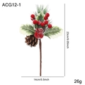 Rama navideña artificial con bayas rojas y piñas con efecto de nieve decorativa - Estilo de Rama A (ACG12-1)