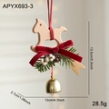 Ciondolo cavallo a dondolo in legno con fiocco di velluto rosso e campanellino - Ciondolo A Forma Di Campana Per Cavallo In Legno Stile C