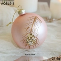 8cm matte pink Christmas ball with golden glitter feather pattern and white bead detail - Pink Feather Sequin 3D Bead Style (AQBL9-1)