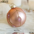 8cm pink glass Christmas ball with gold glitter grid pattern and sparkling rhinestones - Pink Glitter Grid Rhinestone Style (AQBL9-2)
