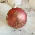 8cm frosted dark pink Christmas glass ball with golden glitter tree and gold cap - Pink Frosted Glitter Xmas Tree Style (AQBL9-4)