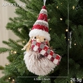 Ciondolo pupazzo di neve in peluche a righe rosse e bianche appeso all'albero - Stile Elfo Ragazza con Trecce (APYX579-2)