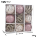 Set de 9 bolas de Navidad rosa y champán en una caja de PVC transparente de 24 cm largo - Conjunto de Bolas de Navidad Rosa y Champaña (AQTZ105-1)