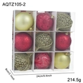 Lot de 9 boules de Noël rouges et dorées dans une boîte transparente de 24x8cm - Ensemble de Boules de Noël Vague Rouge Or (AQTZ105-2)