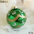 8cm green Christmas glass ball with golden glitter lines and silver leaf patterns - Green Gold Glitter Leaf Style (AQBL9-7)