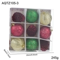 Lot de 9 décorations de Noël avec pommes de pin scintillantes et boules texturées - Ensemble de Boules de Noël Pomme de Pin Rouge Vert (AQTZ105-3)