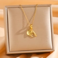 Elegant gold titanium steel necklace with moon and engraved round plate on a satin gift box - Burning Rope Disc And Moon Style (Style 6)