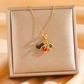 Gold titanium steel necklace with family house, heart, and black cat silhouette charms - Black Cat Heart And House Style (Style 9)