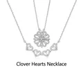 Collar de trébol plateado transformable en cuatro corazones con cristales brillantes - Plateado
