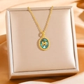 Gold titanium necklace with letter H pendant inlaid with abalone shell on silk - Gold Abalone Shell H(8832)