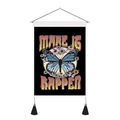 Detail der Schmetterling-Wandteppich mit 'MAKE IT HAPPEN' Text, Holzstab und Quasten - 35x50cm / Blauer Schmetterling - Make It Happen (Stil 1)