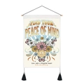 Dettaglio dell'arazzo a farfalla vintage con asta in legno e nappe nere decorative - 35x50cm / Farfalla Floreale Vintage - Find Your Peace (Stile 6)