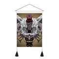 Skull yoga tapestry with wooden frame and black tassels for wall decor hanging - 35x50cm / Dark Fantasy Geometric Skull (Style 2)