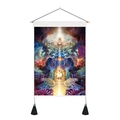 Bohemian tapestry wall hanging with psychedelic mandala eye pattern and black tassels - 35x50cm / Fractal Faces And Eyes (Style 1)