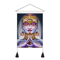 Detail of bohemian tapestry featuring vibrant exotic artwork and wooden hanging frame - 35x50cm / Bohemian Style Female Portrait (Style 4)