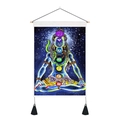 Dettaglio arazzo Shiva con simboli chakra e nappe decorative nere sulla base - 35x50cm / Shiva in Meditazione (Stile 3)