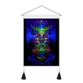 Dettaglio macro dell'arazzo mandala yoga con barra in legno e nappe decorative nere - 35x50cm / Arte Visiva Geometrica Divinità (Stile 4)