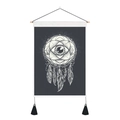 Minimalist black and white dreamcatcher eye tapestry with wooden rod and black tassels - 35x50cm / All Seeing Eye Dreamcatcher (Style 1)