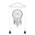 Detailed view of bohemian dreamcatcher tapestry with wooden rod and black tassels - 35x50cm / Geometric Ring Dreamcatcher (Style 2)