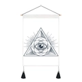 Detail of bohemian eye dreamcatcher tapestry with wooden rod and black tassels - 35x50cm / Mandala All Seeing Eye (Style 4)