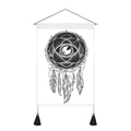 Détail d'une tapisserie attrape-rêves bohème avec glands noirs et support en bois - 35x50cm / Oeil Réaliste Mandala (Style 5)