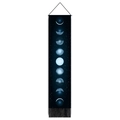 Detail of moon phase wall tapestry with star sky print, wooden pole and black tassel - Standard Size / Dark Blue Night Sky Moon Phases (Style 3)