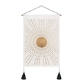 Arazzo sole minimalista con raggi dorati, asta in legno e nappe nere decorative - Stile a Raggi di Sole / 35x50cm