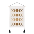 Arazzo boho con fasi lunari, asta in legno e nappe nere per decorazione parete - Stile Cambio Fase Lunare / 35x50cm