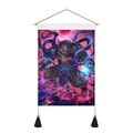 Arazzo mandala con guerriero tigre, supporto in legno e nappe nere decorative - 35x50cm / Guerriero Tigre (Stile 1)