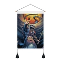 Dettaglio del dio egizio Horus su tela con nappe nere e supporto in legno per decorazione - 35x50cm / Dio Egizio Horus (Stile 2)