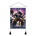 Detail of mandala tapestry featuring Hindu deity Varaha with wooden rod and black tassels - 35x50cm / Varaha Boar God (Style 5)