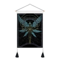 Arazzo da parete mandala nordico con dea blu, asta di legno e nappe nere decorative - 35x50cm / Totem della Dea Multibraccia