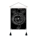 Arazzo da parete mandala nordico con sole luna e nappe nere su asta di legno - 35x50cm / Totem dello Scheletro del Sole dei Draghi Gemelli