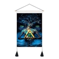 Detailed surrealist Buddha tapestry with blue mystic goddess, Shiva silhouette and tassels - 35x50cm / Blue Goddess Shiva Silhouette Style
