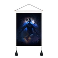 Detail of Indian deity wall tapestry with Shiva cosmic pattern, wooden rod and tassels - 35x50cm / Cosmic Deity Shiva Nebula Style