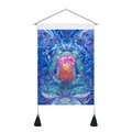 Blue mandala yoga meditation wall tapestry with wooden frame and black tassels décor - 35x50cm / Meditating Figure (Style 1)