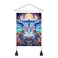 Detailed view of meditation tapestry with mystic phoenix print and wooden hangers - 35x50cm / Abstract Sacred Bird (Style 3)