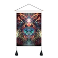 Detail of colorful mandala yoga tapestry with wooden bar and black hanging tassels - 35x50cm / Mandala Fractal (Style 4)